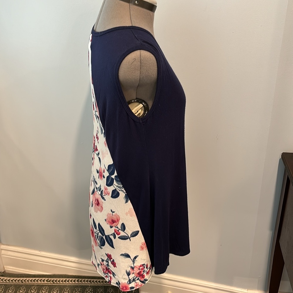 Cool Melon Women's Medium Sleeveless Blue & Floral Tank Tunic